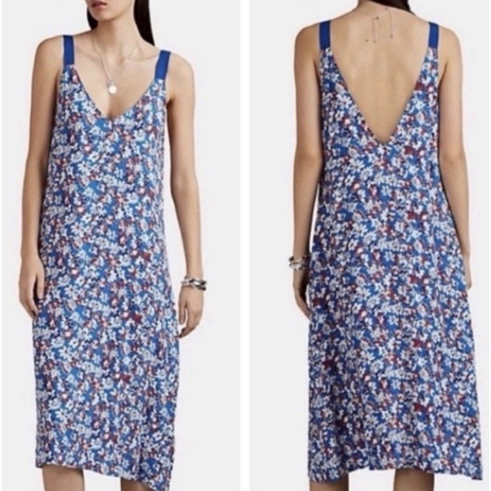 Rag & Bone NY Estell Blue & White Floral Slip Dress Size M Pockets V-Neck